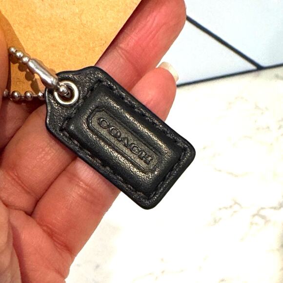 Coach Accessories - Vintage 90s Coach black leather hangtag or bag charm silver tone chain